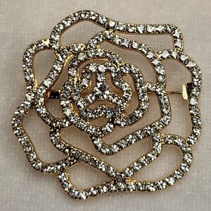 NEW Elegant Goldtone Rhinestone Floral Brooch / Pin